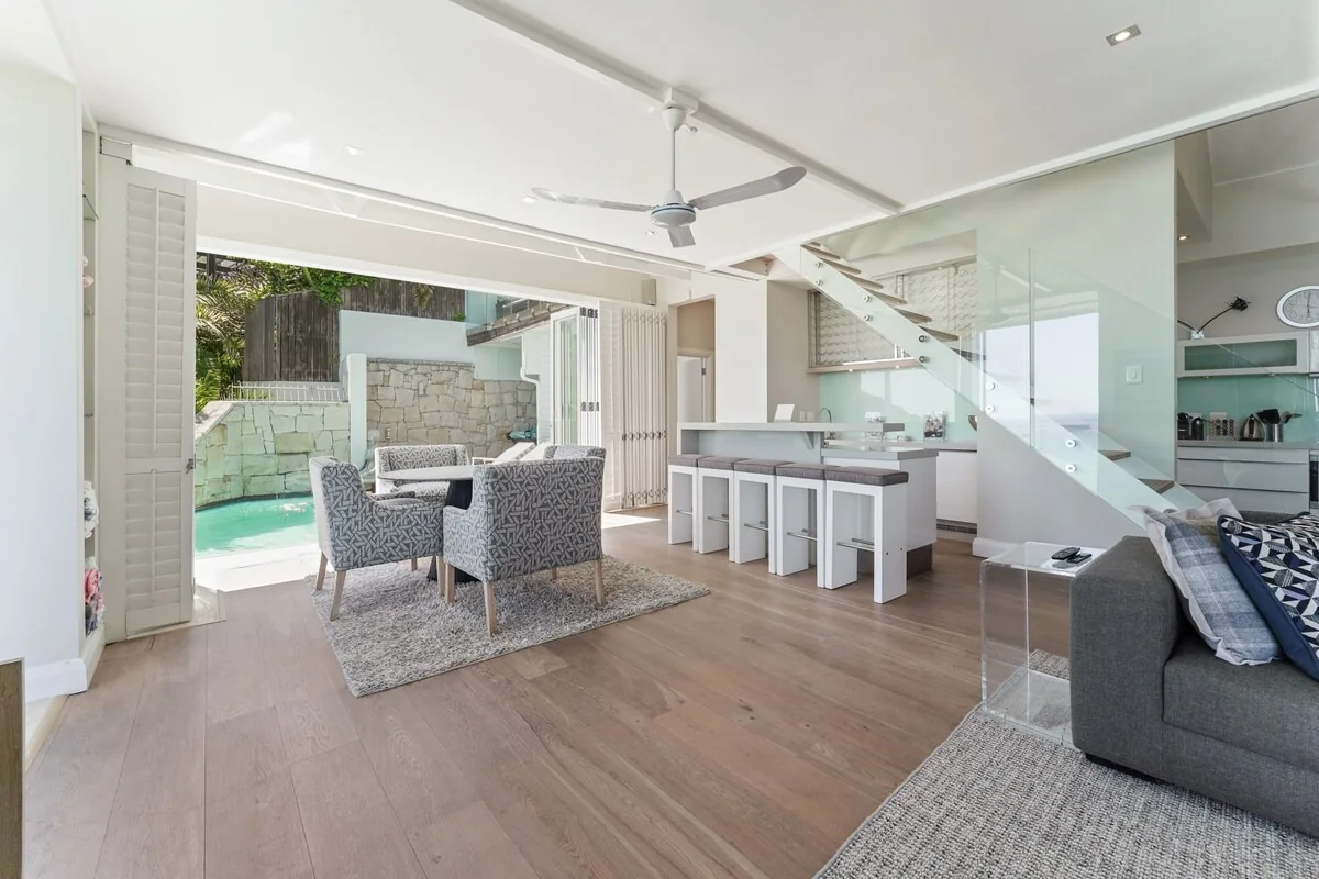 Bright open-plan interior at Bungalow 69