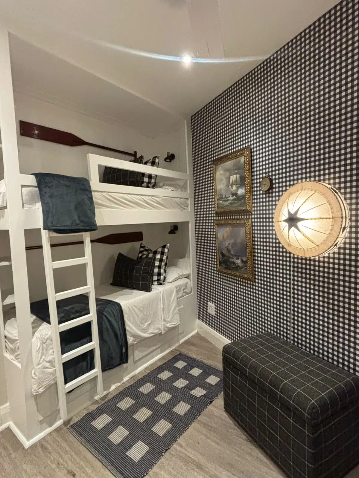 Bunk bedroom with graphic coastal decor